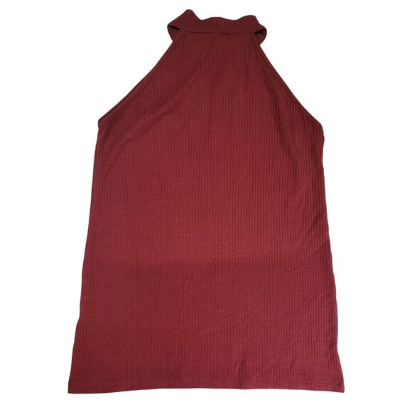 Milan Kiss Sleeveless Turtleneck Top Ribbed Burgandy Womens L New With Tags - Picture 2 of 6